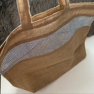 Metallic shimmer stripe Jute Tote